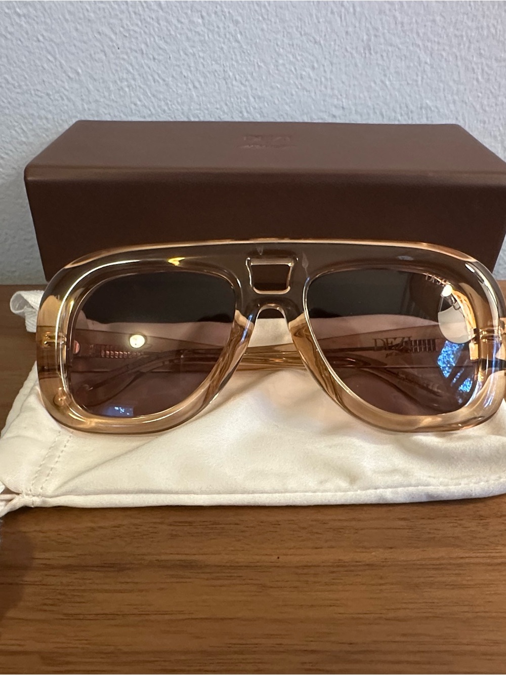 DEZI Translucent Amber Brown Oversized Sunglasses